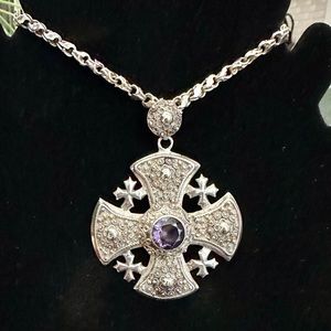 Vintage Cross pendent with Amethyst stone in middle. 950 sterling silver.